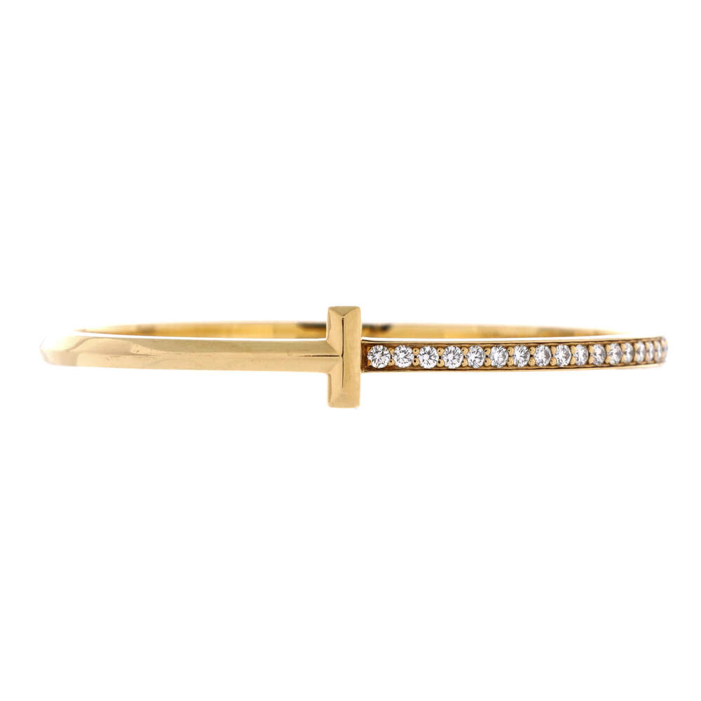 Tiffany & Co. Narrow T1 Hinged Bangle Bracelet 18K Yellow Gold and Diamonds